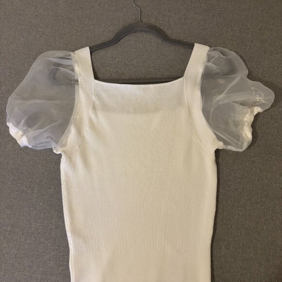 French Connection White Puff Sleeve Knit Top – Size S - Picture 4 of 6